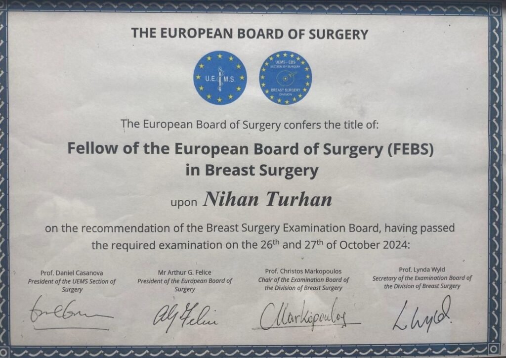 UEMS European Board of Surgery — Division of Breast Surgery, Achievement Certificate, Ekim 2024